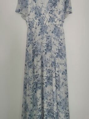 Baltic Born Blue and White Floral Maxi Dress with Flutter Sleeves